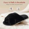 imageAnkis Womens Fuzzy Slippers Cross Band Memory Foam Open Toe Comfy Soft House Shoes AntiSlip Indoor Outdoor Gifts for WomenBlack