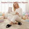 imageAnkis Womens Fuzzy Slippers Cross Band Memory Foam Open Toe Comfy Soft House Shoes AntiSlip Indoor Outdoor Gifts for WomenBlack