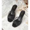 imageAnkis Womens Kitten Heel Sandals Square Open Toe Bow Mules Backless Slip On Comfortable Dress Heels for Party DailyBlack Nubuck