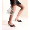 imageAnkis Womens Kitten Heel Sandals Square Open Toe Bow Mules Backless Slip On Comfortable Dress Heels for Party DailyBlack Nubuck