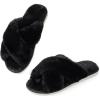 imageAnkis Womens Fuzzy Slippers Cross Band Memory Foam Open Toe Comfy Soft House Shoes AntiSlip Indoor Outdoor Gifts for WomenBlack