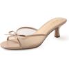 imageAnkis Womens Kitten Heel Sandals Square Open Toe Bow Mules Backless Slip On Comfortable Dress Heels for Party DailyNude Nubuck