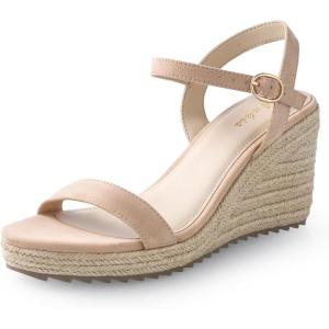 imageAnkis Platform Wedge Sandals for Women Black Brown White Nude Espadrille Womens Wedge Sandals Comfortable Open Toe Ankle Strap High Heel Wedges for Women Dressy Summer 34InchNude Suede