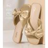 imageWhite Sandals Womens Bow Flat Sandals Dressy  Cute Summer Beach Sandals for Women 2026 Square Open Toe Comfortable Slip On Slide Sandals Bride Wedding Bridal Dress Shoes Slippers Balck Pink Gold NudeGold