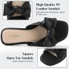 imageWhite Sandals Womens Bow Flat Sandals Dressy  Cute Summer Beach Sandals for Women 2026 Square Open Toe Comfortable Slip On Slide Sandals Bride Wedding Bridal Dress Shoes Slippers Balck Pink Gold NudeBlack