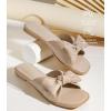 imageWhite Sandals Womens Bow Flat Sandals Dressy  Cute Summer Beach Sandals for Women 2026 Square Open Toe Comfortable Slip On Slide Sandals Bride Wedding Bridal Dress Shoes Slippers Balck Pink Gold NudeNude