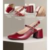 imageAnkis Womens Mary Jane Heels Slingback Chunky Low Heels Square Toe Dress Pumps for Office Wedding PartyBurgundy Patent