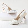 imageAnkis Womens Slingback Kitten Heels Closed Pointed Toe Low Heel Pumps Comfortable Dress Shoes for Wedding Party Work Office Business Casual Daily Wear 25inchWhite Bow