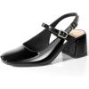 imageAnkis Womens Mary Jane Heels Slingback Chunky Low Heels Square Toe Dress Pumps for Office Wedding PartyBlack Patent