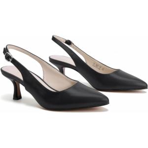 imageAnkis Womens Slingback Kitten Heels Closed Pointed Toe Low Heel Pumps Comfortable Dress Shoes for Wedding Party Work Office Business Casual Daily Wear 25inchBlack Pu