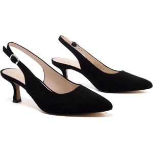 imageAnkis Womens Slingback Kitten Heels Closed Pointed Toe Low Heel Pumps Comfortable Dress Shoes for Wedding Party Work Office Business Casual Daily Wear 25inchBlack Nubuck