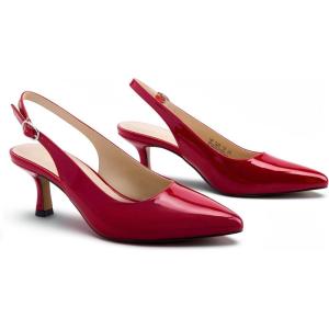 imageAnkis Womens Slingback Kitten Heels Closed Pointed Toe Low Heel Pumps Comfortable Dress Shoes for Wedding Party Work Office Business Casual Daily Wear 25inchBurgundy Patent