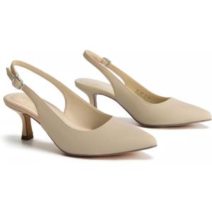 imageAnkis Womens Slingback Kitten Heels Closed Pointed Toe Low Heel Pumps Comfortable Dress Shoes for Wedding Party Work Office Business Casual Daily Wear 25inchNude Nubuck