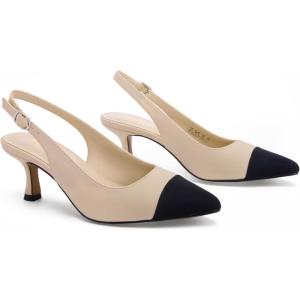 imageAnkis Womens Slingback Kitten Heels Closed Pointed Toe Low Heel Pumps Comfortable Dress Shoes for Wedding Party Work Office Business Casual Daily Wear 25inchNude Black