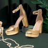 imageAnkis Black Platform Closed Toe Heels for Women Womens Heels Closed Round Toe Chunky Block Pumps Shoes 4 InchGold Pu