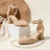 imageAnkis Closed Toe Heels for Women Black Nude Gold Silver Pointed Toe Heels Low Block Chunky Women Pumps with Ankle Strap 225 InchNude Suede