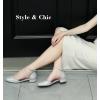 imageAnkis Silver Closed Toe Heels for Women 1 Inch Womens Flats Low Block Heel Women Dress Shoes Womens Pumps Work Shoes with Ankle Strap for Spring Fall