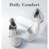 imageAnkis Silver Closed Toe Heels for Women 1 Inch Womens Flats Low Block Heel Women Dress Shoes Womens Pumps Work Shoes with Ankle Strap for Spring Fall
