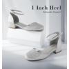 imageAnkis Silver Closed Toe Heels for Women 1 Inch Womens Flats Low Block Heel Women Dress Shoes Womens Pumps Work Shoes with Ankle Strap for Spring Fall
