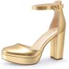 imageAnkis Black Platform Closed Toe Heels for Women Womens Heels Closed Round Toe Chunky Block Pumps Shoes 4 InchGold Pu
