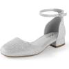 imageAnkis Silver Closed Toe Heels for Women 1 Inch Womens Flats Low Block Heel Women Dress Shoes Womens Pumps Work Shoes with Ankle Strap for Spring Fall