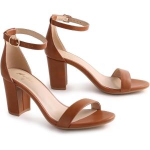 imageAnkis Heels for Women Open Toe Ankle Strap Chunky Heel Sandals 275 InchBrown Pu