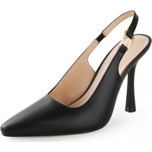 imageAnkis Slingback Kitten Heels for Women 39in Closed Pointed Toe High Heel Wedding Party Dress Shoes Womens PumpsBlack Pu
