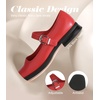 image:imageAnkis Mary Jane Flats for Women Low Block Heels Square Toe Ankle Strap Comfortable Business Office Pumps Dress Shoes 1Inch HeelRed Pu