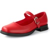 image:imageAnkis Mary Jane Flats for Women Low Block Heels Square Toe Ankle Strap Comfortable Business Office Pumps Dress Shoes 1Inch HeelRed Pu
