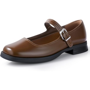 image:imageAnkis Mary Jane Flats for Women Low Block Heels Square Toe Ankle Strap Comfortable Business Office Pumps Dress Shoes 1Inch HeelBrown Pu