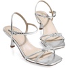 image:imageAnkis Kitten Heels Rhinestone Strappy Square Open Toe Gold Silver Ankle Strap Sandals for Women Wedding Party Prom Casual Dress Graduation Gift Comfort Shoes 25 InchSilver Rhinestone