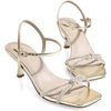 image:imageAnkis Kitten Heels Rhinestone Strappy Square Open Toe Gold Silver Ankle Strap Sandals for Women Wedding Party Prom Casual Dress Graduation Gift Comfort Shoes 25 InchGold Rhinestone