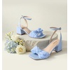 image:imageAnkis Women White Blue Gold Bow Square Open Toe Chunky Heel Wedding Sandals  Bow shape225inch heel adjustable ankle strap memory foam nonslip outsole allday comfort for wedding bride promBlue