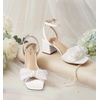 image:imageAnkis Women White Blue Gold Bow Square Open Toe Chunky Heel Wedding Sandals  Bow shape225inch heel adjustable ankle strap memory foam nonslip outsole allday comfort for wedding bride promWhite
