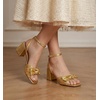 image:imageAnkis Women White Blue Gold Bow Square Open Toe Chunky Heel Wedding Sandals  Bow shape225inch heel adjustable ankle strap memory foam nonslip outsole allday comfort for wedding bride promGold