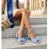 image:imageAnkis Women White Blue Gold Bow Square Open Toe Chunky Heel Wedding Sandals  Bow shape225inch heel adjustable ankle strap memory foam nonslip outsole allday comfort for wedding bride promBlue