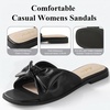 image:imageAnkis Womens Bow Flat Sandals Square Open Toe Dressy Comfortable Slides  Wedding Graduation Dressy Summer Beach Vacation Comfortable Slip On Slide SandalsBlack