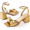 image:imageAnkis Women White Blue Gold Bow Square Open Toe Chunky Heel Wedding Sandals  Bow shape225inch heel adjustable ankle strap memory foam nonslip outsole allday comfort for wedding bride promGold