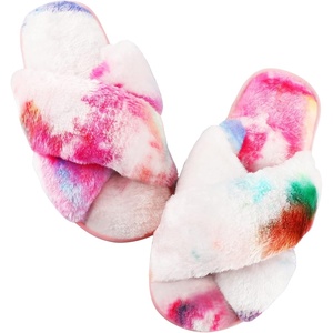 image:imageAnkis Memory Foam Fuzzy Slippers for WomenOpen Toe House Shoes  Faux Fur Cross BandIndoor Outdoor Slippers AntiSlip Comfy Cozy Fluffy Gifts for Women Mom Bride BridesmaidsRainbow
