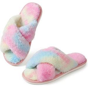 image:imageAnkis Memory Foam Fuzzy Slippers for WomenOpen Toe House Shoes  Faux Fur Cross BandIndoor Outdoor Slippers AntiSlip Comfy Cozy Fluffy Gifts for Women Mom Bride BridesmaidsMulticolor