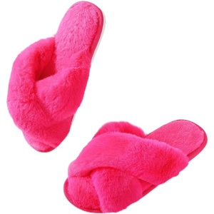 image:imageAnkis Memory Foam Fuzzy Slippers for WomenOpen Toe House Shoes  Faux Fur Cross BandIndoor Outdoor Slippers AntiSlip Comfy Cozy Fluffy Gifts for Women Mom Bride BridesmaidsHot Pink