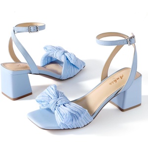 image:imageAnkis Women White Blue Gold Bow Square Open Toe Chunky Heel Wedding Sandals  Bow shape225inch heel adjustable ankle strap memory foam nonslip outsole allday comfort for wedding bride promBlue