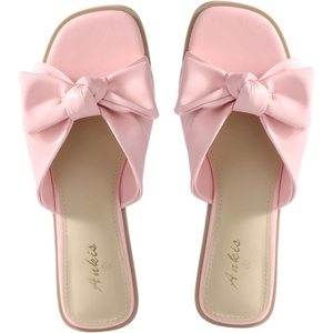 image:imageAnkis Womens Bow Flat Sandals Square Open Toe Dressy Comfortable Slides  Wedding Graduation Dressy Summer Beach Vacation Comfortable Slip On Slide SandalsPink