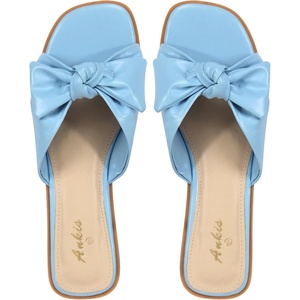 image:imageAnkis Womens Bow Flat Sandals Square Open Toe Dressy Comfortable Slides  Wedding Graduation Dressy Summer Beach Vacation Comfortable Slip On Slide SandalsBlue