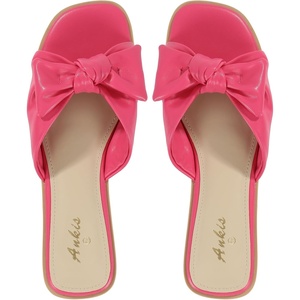 image:imageAnkis Womens Bow Flat Sandals Square Open Toe Dressy Comfortable Slides  Wedding Graduation Dressy Summer Beach Vacation Comfortable Slip On Slide SandalsHot Pink