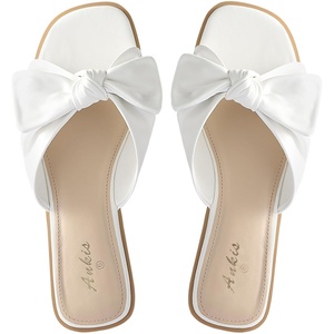 image:imageAnkis Womens Bow Flat Sandals Square Open Toe Dressy Comfortable Slides  Wedding Graduation Dressy Summer Beach Vacation Comfortable Slip On Slide SandalsWhite