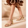 image:imageAnkis Women Nude Black White Open Toe 1 Inch Block Low Heel Sandals Daily  1inch block heel adjustable ankle strap foam padded nonslip rubber sole allday comfort for daily graduation weddingGold Pu