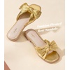 image:imageAnkis Womens Pleated Bow Flat Sandals Square Open Toe Dressy Slides  Wedding Graduation Dressy Summer Beach Vacation Comfortable Flat SandalsGold