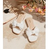 image:imageAnkis Womens Pleated Bow Flat Sandals Square Open Toe Dressy Slides  Wedding Graduation Dressy Summer Beach Vacation Comfortable Flat SandalsWhite