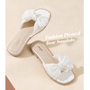 image:imageAnkis Womens Pleated Bow Flat Sandals Square Open Toe Dressy Slides  Wedding Graduation Dressy Summer Beach Vacation Comfortable Flat SandalsWhite